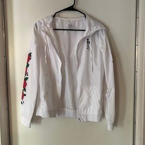 Empyre white rain jacket with roses
